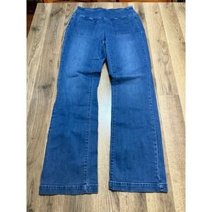Belle by Kim Gravel Jeans Women Size 10 Blue Flare Pull-On Stretch TripleLux